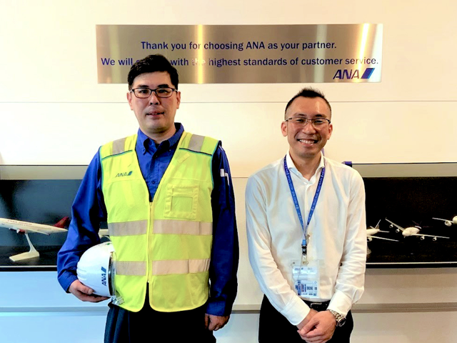 ANAスカイビルサービス株式会社 特殊機械設備事業本部　特殊機械事業部　成田特殊機械課（写真左から）中山様、田口様