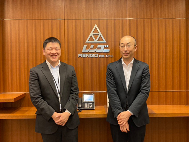 レンゴー株式会社 （写真右から） 西部営業本部　営業第一部　担当部長代理兼課長 　吉原様、大須賀様